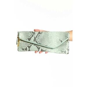 Henri Bendel Snakeskin Embossed Envelope Clutch Bag Mint Green Gray